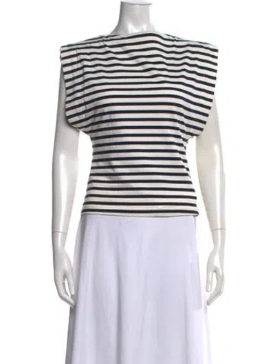 Pre-owned Matteau Striped Square Neckline Top In Blue