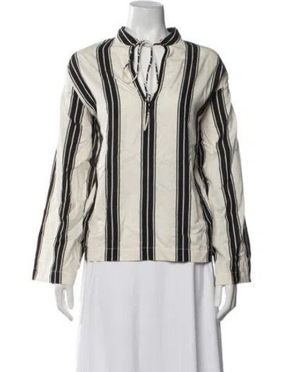 Pre-owned Matteau Striped Tie Neck Top In Blue/white