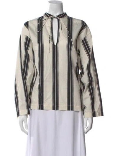 Pre-owned Matteau Striped Tie Neck Top In Neutral