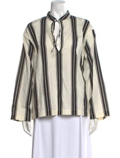 Pre-owned Matteau Striped Tie Neck Top In Neutral