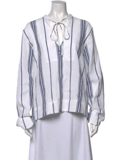 Pre-owned Matteau Striped Tie Neck Top W/ Tags In White