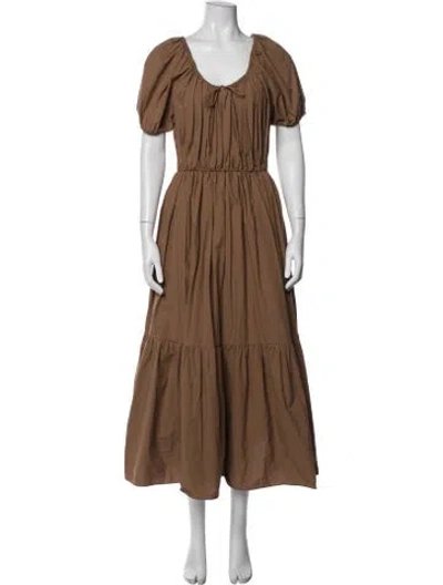 Pre-owned Matteau Tie Neck Long Dress In Brown