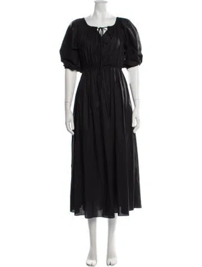 Pre-owned Matteau Tie Neck Midi Length Dress In Black
