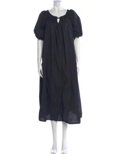Pre-owned Matteau Tie Neck Midi Length Dress In Blue