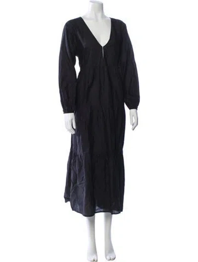 Pre-owned Matteau V-neck Long Dress In Black