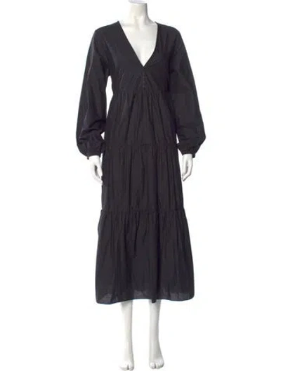 Pre-owned Matteau V-neck Long Dress In Black