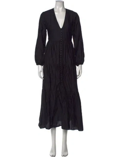 Pre-owned Matteau V-neck Long Dress In Black
