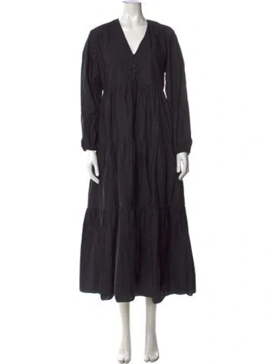 Pre-owned Matteau V-neck Long Dress In Black