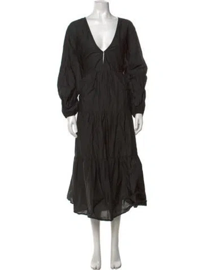 Pre-owned Matteau V-neck Long Dress In Black