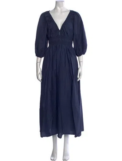 Pre-owned Matteau V-neck Long Dress In Blue