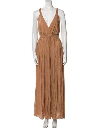 Pre-owned Matteau V-neck Long Dress In Brown