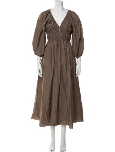 Pre-owned Matteau V-neck Long Dress In Brown