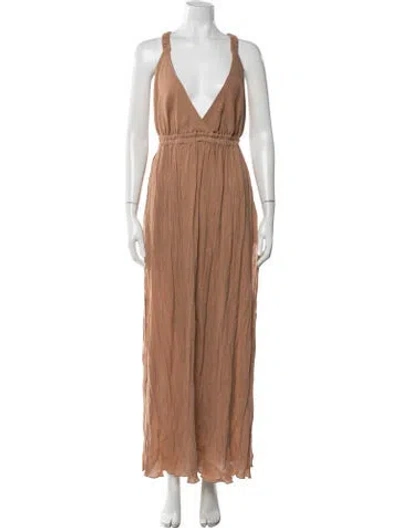 Pre-owned Matteau V-neck Long Dress In Brown