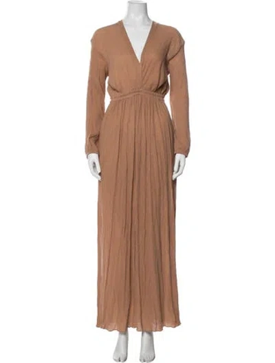 Pre-owned Matteau V-neck Long Dress In Brown