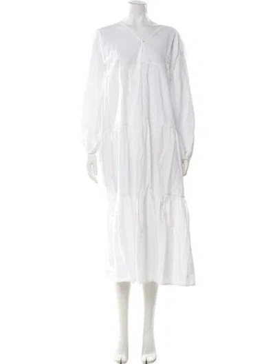 Pre-owned Matteau V-neck Long Dress In White