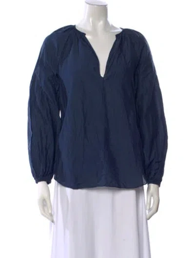 Pre-owned Matteau V-neck Long Sleeve Top In Blue
