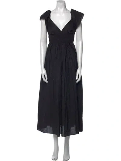 Pre-owned Matteau V-neck Midi Length Dress In Black