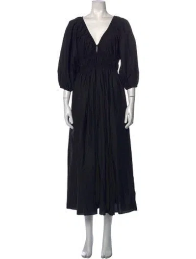 Pre-owned Matteau V-neck Midi Length Dress In Black
