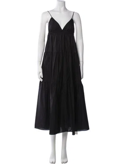 Pre-owned Matteau V-neck Midi Length Dress In Black
