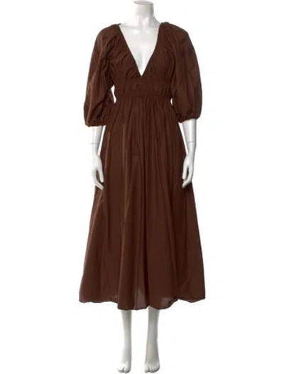 Pre-owned Matteau V-neck Midi Length Dress In Brown
