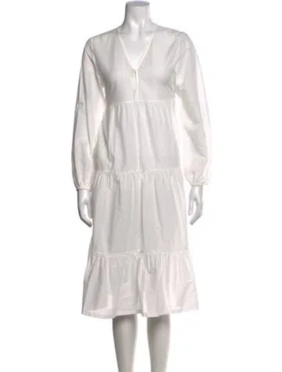 Pre-owned Matteau V-neck Midi Length Dress In White