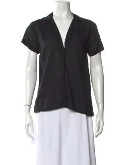 Pre-owned Matteau V-neck Short Sleeve Button-up Top In Black
