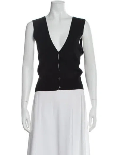 Pre-owned Matteau V-neck Sleeveless Crop Top In Black