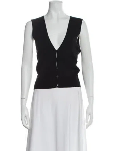 Pre-owned Matteau V-neck Sleeveless Crop Top In Black
