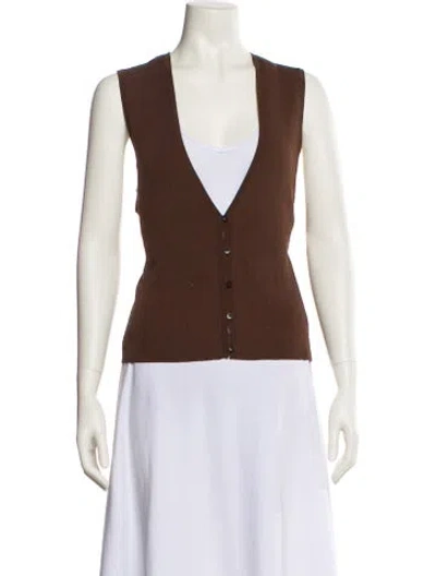 Pre-owned Matteau V-neck Sleeveless Top In Brown