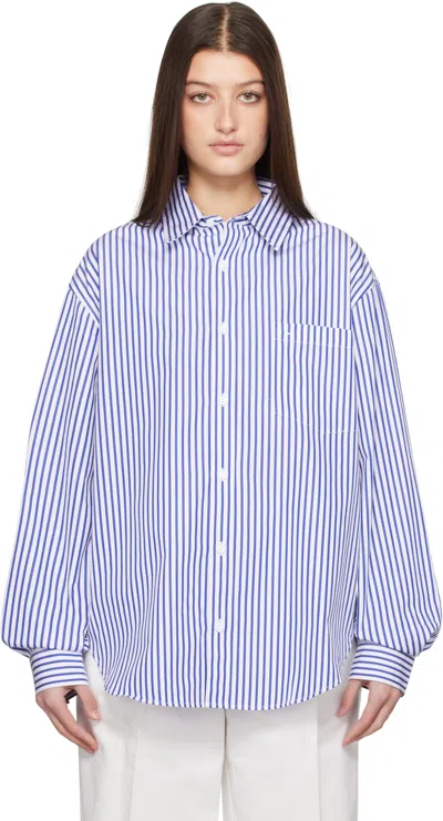 Matteau White & Blue Relaxed Shirt In Cobalt Stripe