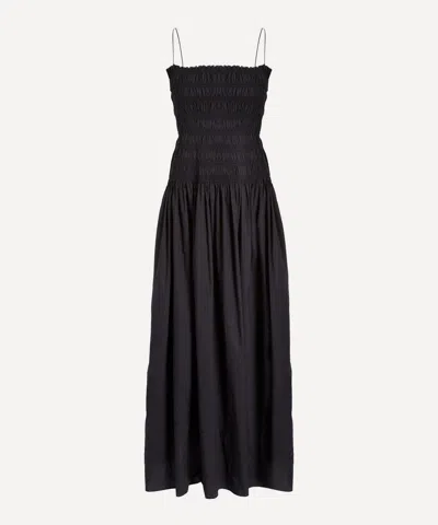 Matteau Shirred Cotton Drop-waist Maxi Dress In Black