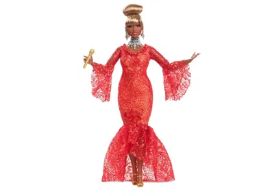 Pre-owned Mattel Barbie Queen Of Salsa Celia Cruz In Red Lace Dress Doll