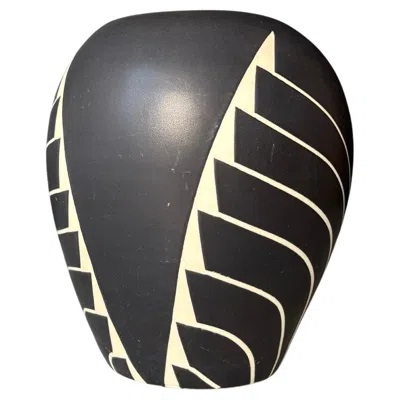 Pre-owned Matteo Cibic 1980s Art Deco Hand-painted Black And White Ceramic Vase From Denmark