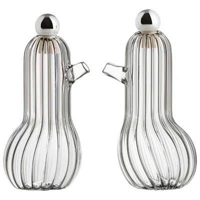 Pre-owned Matteo Cibic Lilì And Lulù Oil And Vinegar Set In Mouth Blown Glass By  In Gray