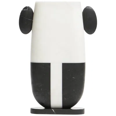 Pre-owned Matteo Cibic New Modern Vase In White And Black Marbles, Creator