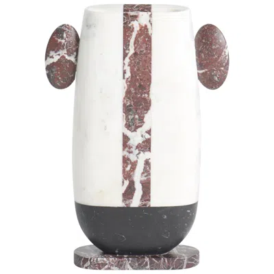 Pre-owned Matteo Cibic New Modern Vase In White, Black And Red Marbles, Creator