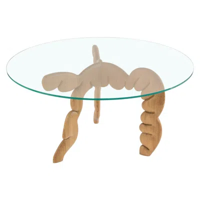 Pre-owned Matteo Cibic Olga Table In Oak Solid Wood And Glass Top By  Made In Italy In Brown