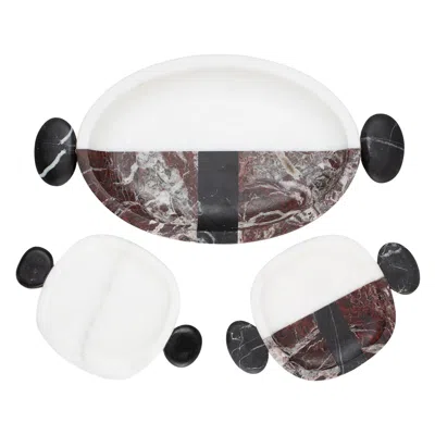 Pre-owned Matteo Cibic Set Of 3 Marble Small Plates And Tray By  In Gray