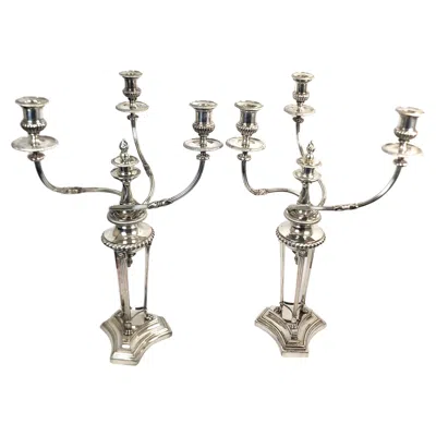 Pre-owned Matthew Boulton Pair Of Huge Antique  Regency Three Arm Silver Plated Candelabras