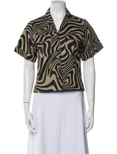 Pre-owned Matthew Bruch Animal Print Short Sleeve Crop Top In Neutral