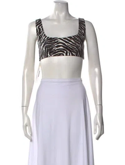 Pre-owned Matthew Bruch Animal Print Square Neckline Crop Top In Black