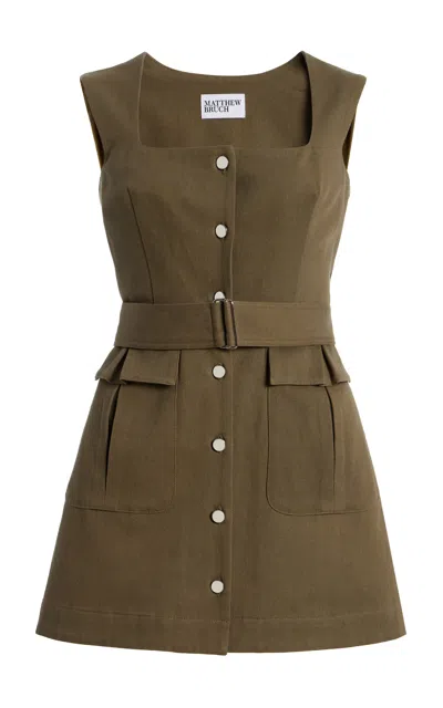 Matthew Bruch Apron Cargo Army Cotton Mini Dress In Green