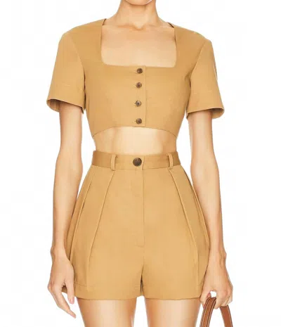 Matthew Bruch Apron Crop Top In Khaki Cotton Twill In Gold
