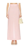 Matthew Bruch Belted Maxi Pencil Skirt In Pink Linen