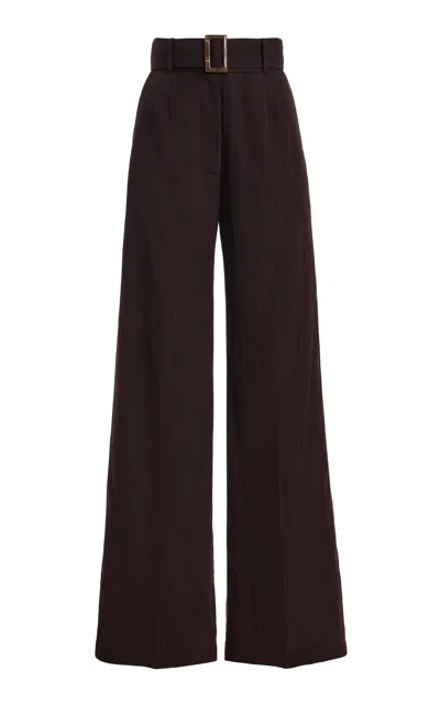 Matthew Bruch Belted Stripe Wide Leg Trouser In Brown