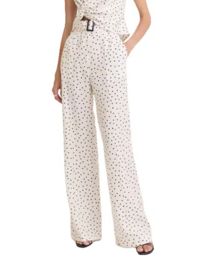 Matthew Bruch Belted Wide Leg Trouser In Cream With Black Polka Dot In Neutral