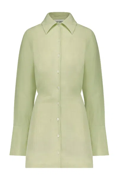 Matthew Bruch Blouson Mini Shirt Dress In Pear In Green