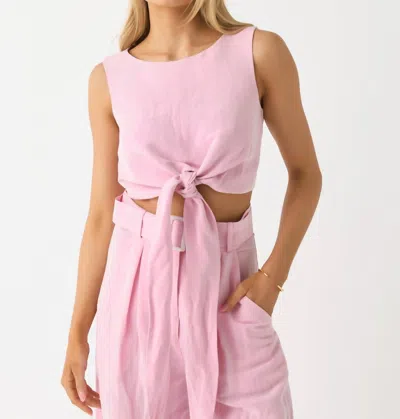 Matthew Bruch Boat Neck Sleeveless Wrap Top In Pink Viscose Linen In Multi