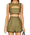 Matthew Bruch Bound Cutout Crop Top In Olive Green In Green