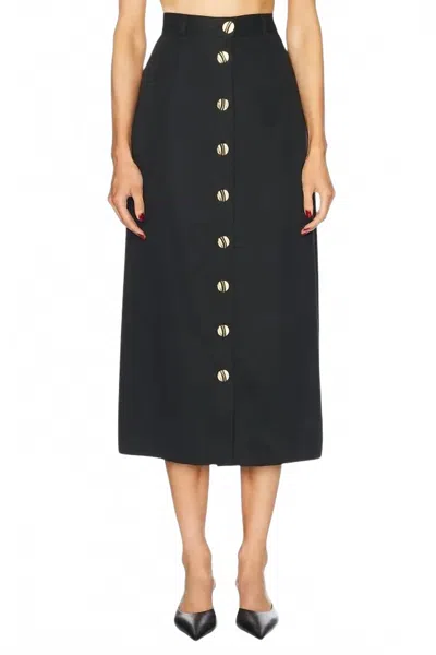 MATTHEW BRUCH BUTTON FRONT MIDI SKIRT IN BLACK
